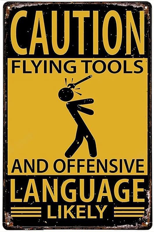 Men'S Fashion Garage - Caution Flying Tools And Offensive Language