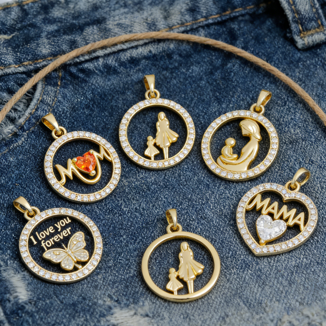 Men'S Fashion Jewelry Bracelets - 2Pcs Pendants Brass Mom Mother Child