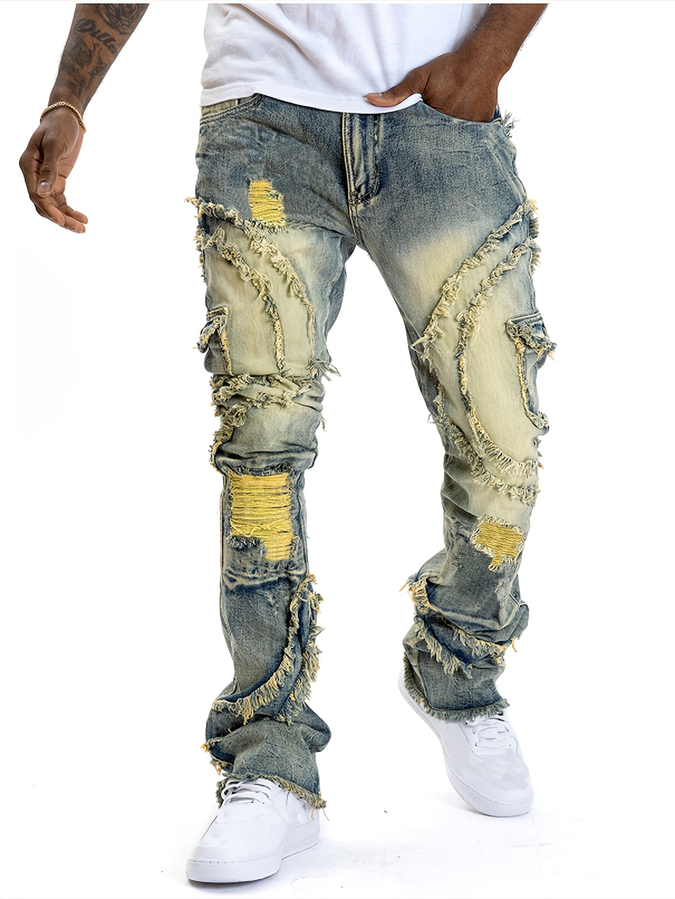 Men'S Fashion Jeans And Boots - European and American men's ripped stretch