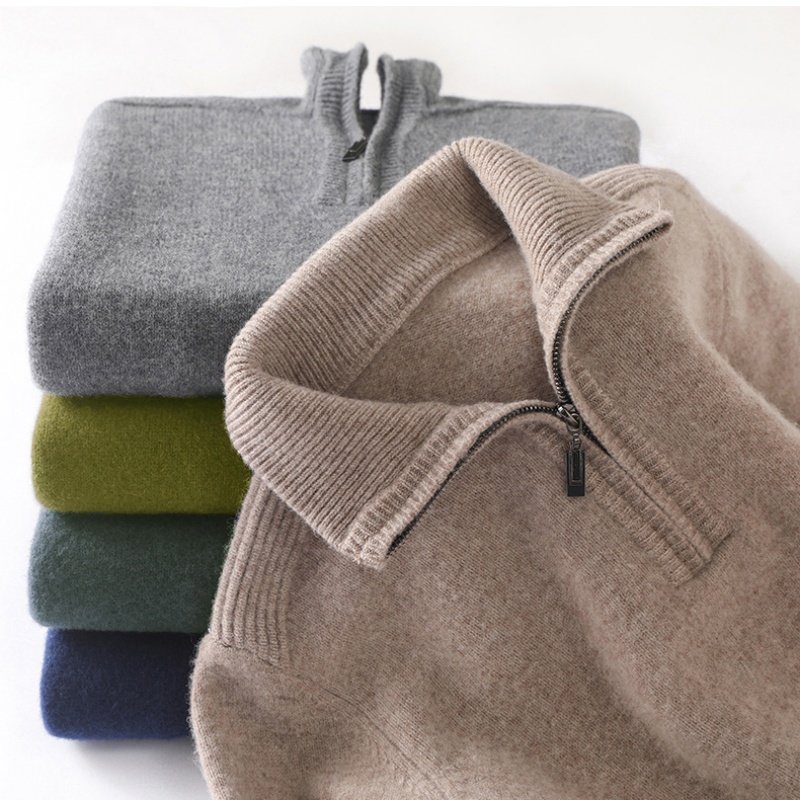 Men'S Fashion Zip Sweater - Autumn/Winter New Men's 100% Pure Wool
