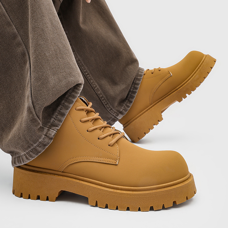 Yellow Men'S Fashion - 100%Genuine Leather Mens Boots Street Yellow