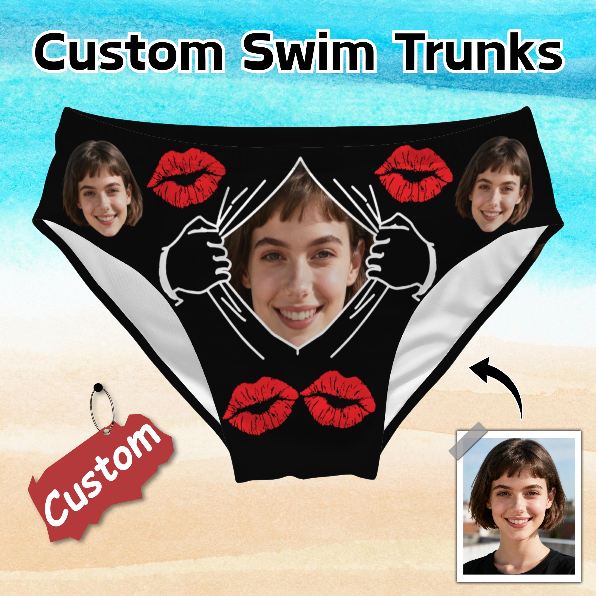 Swim Trunk Shorts - Custom Men's Face Swimming Trunks Funny