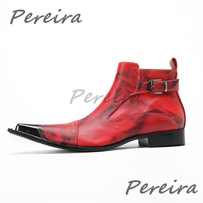 Belt Mens Fashion - Red Black Iron Pointy Toe Men's
