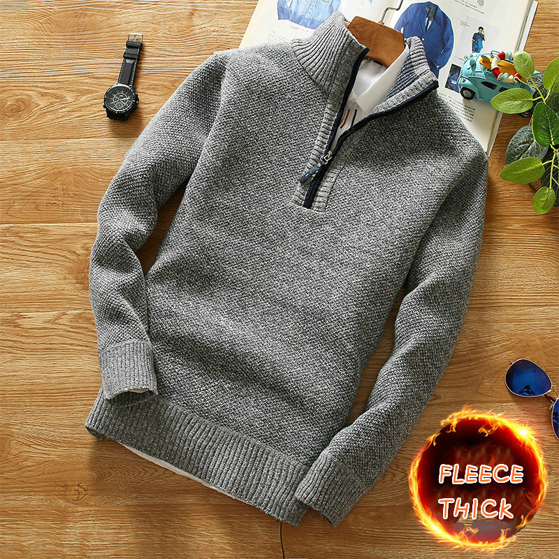 Men'S Fashion Zip Sweater - Men's Half-Zip Turtleneck Sweater Warm Thick