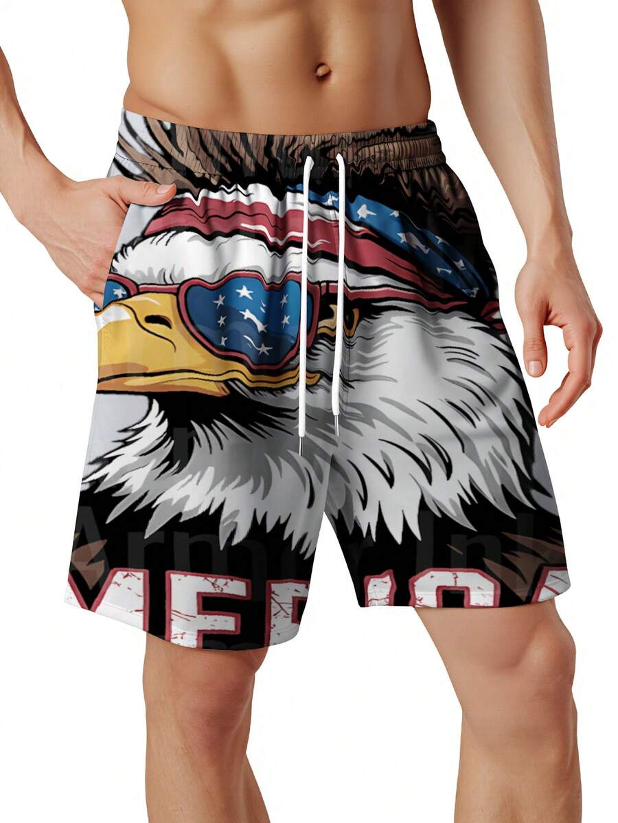 Swim Trunk Shorts - Patriotic Mens Swim Trunks With Eagle