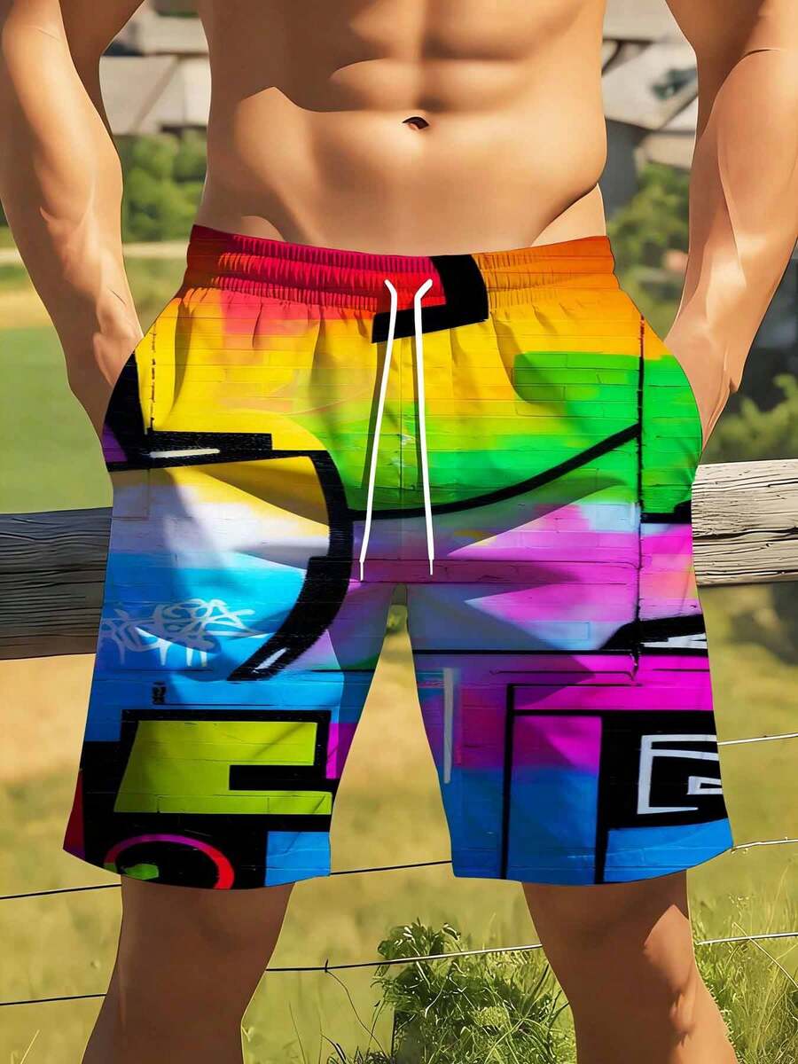 Mens Rainbow Graffiti Print Sw - Swim Trunk Shorts avis et prix