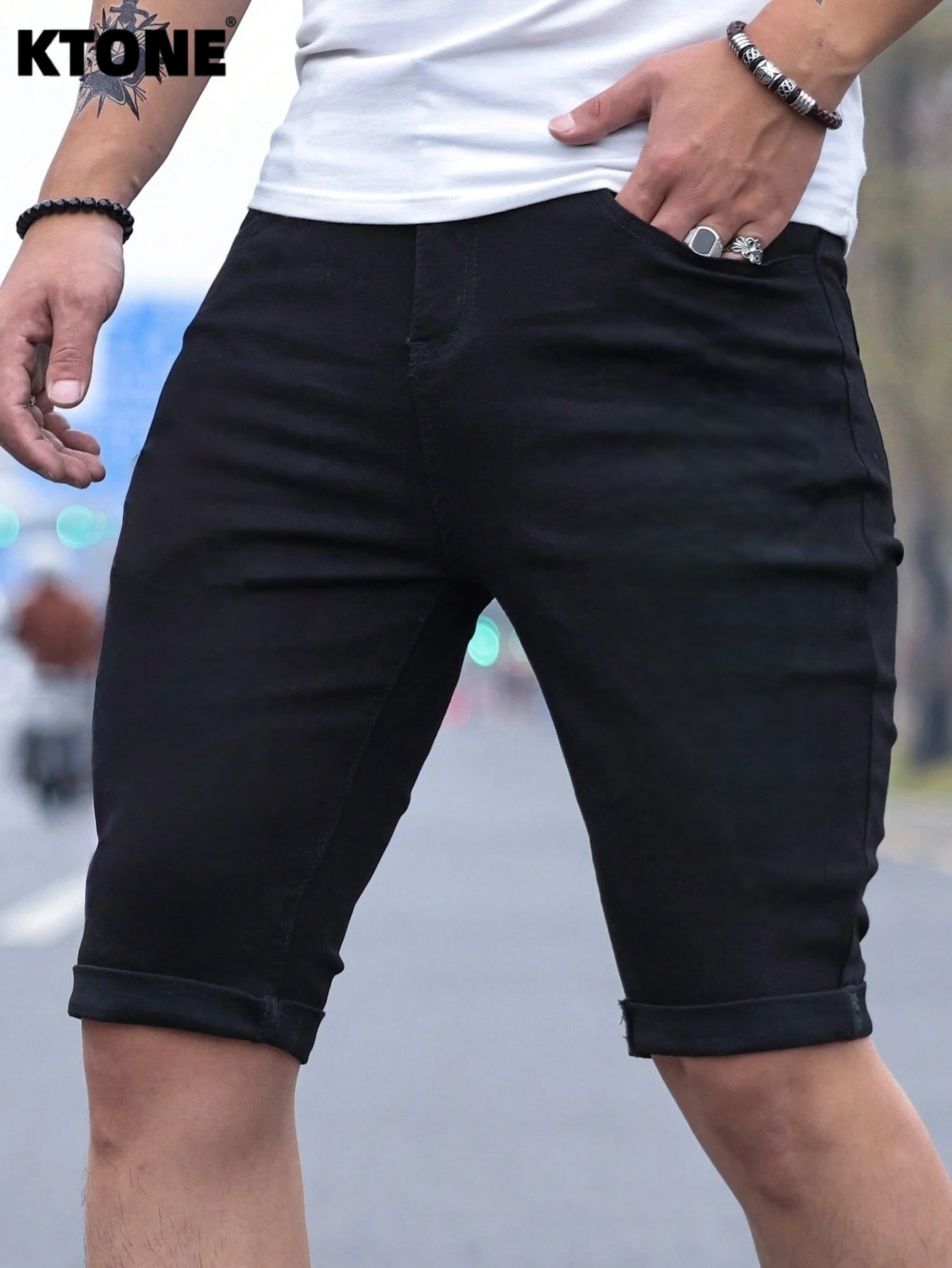 Men's jorts Slim Fit Black Str - Belt Mens Fashion avis et prix