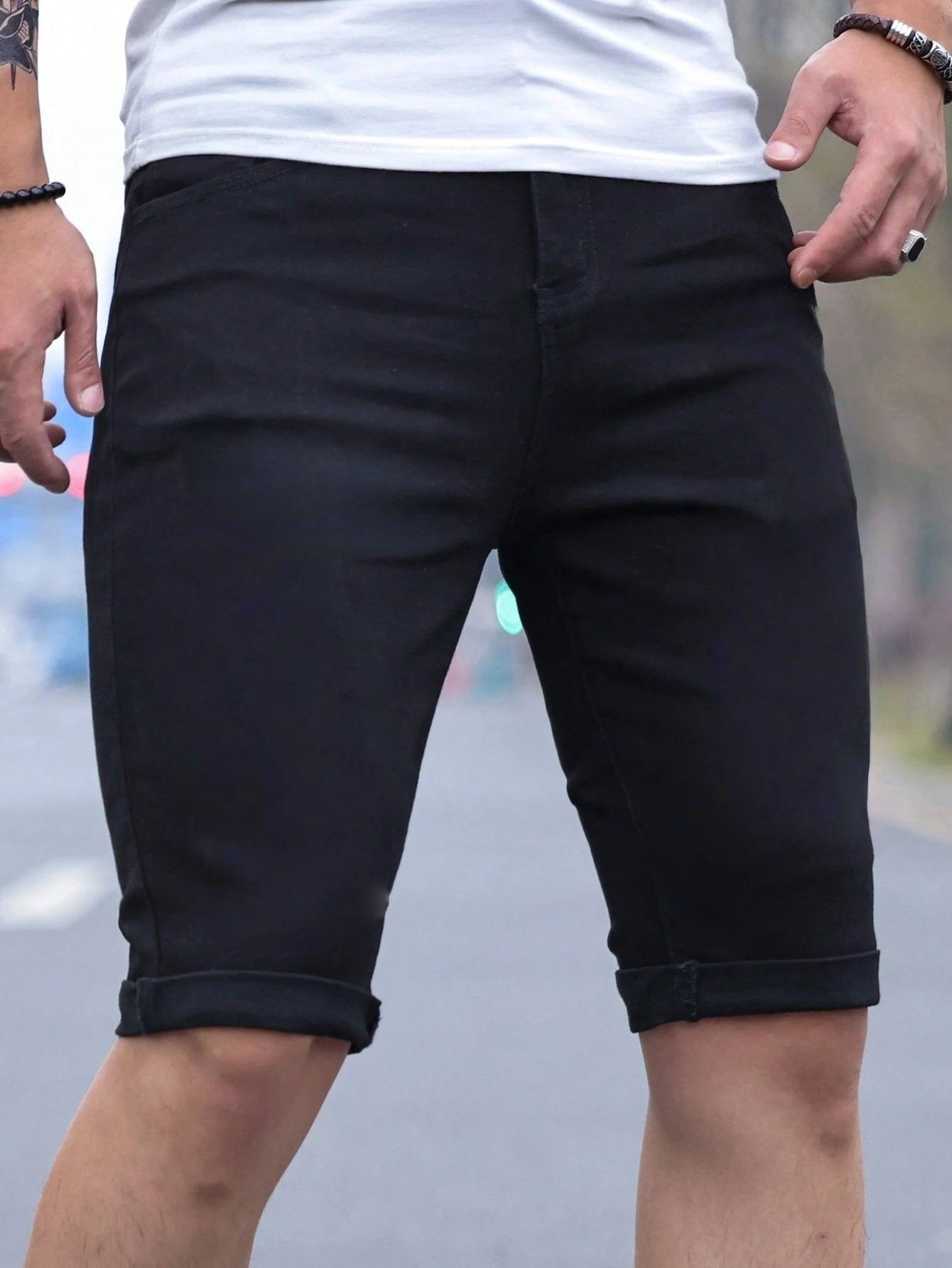 Men's jorts Slim Fit Black Str - Belt Mens Fashion avis et prix