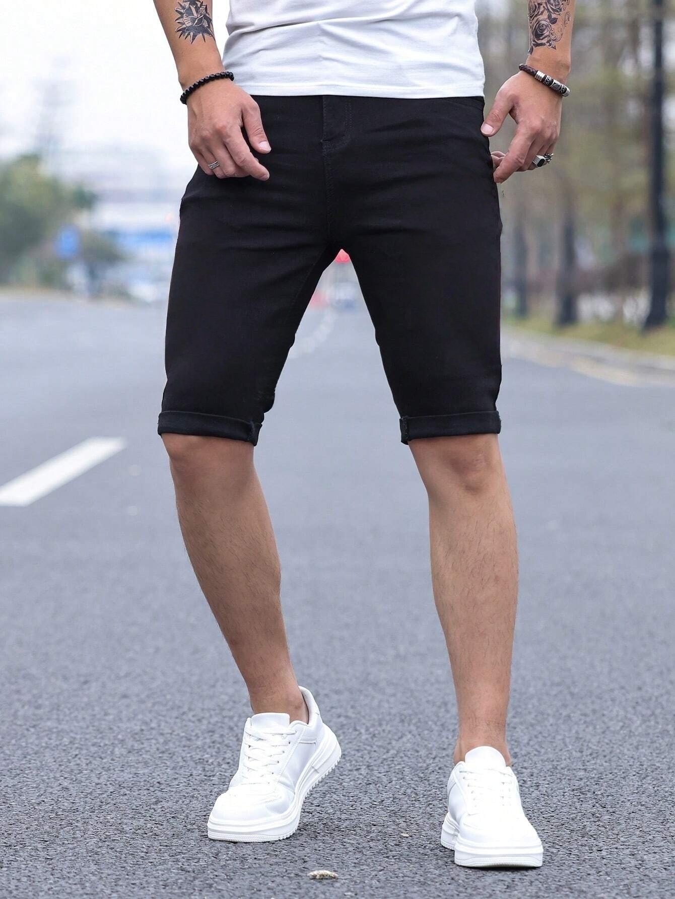 Men's jorts Slim Fit Black Str - Belt Mens Fashion avis et prix
