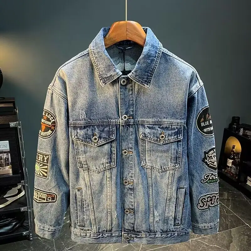 Men High Street Embroidery Pat - Mens Fashion Denim Jacket avis et prix