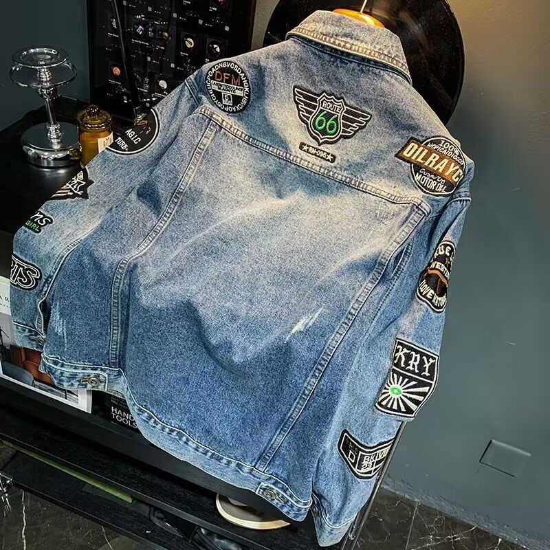 Men High Street Embroidery Pat - Mens Fashion Denim Jacket avis et prix