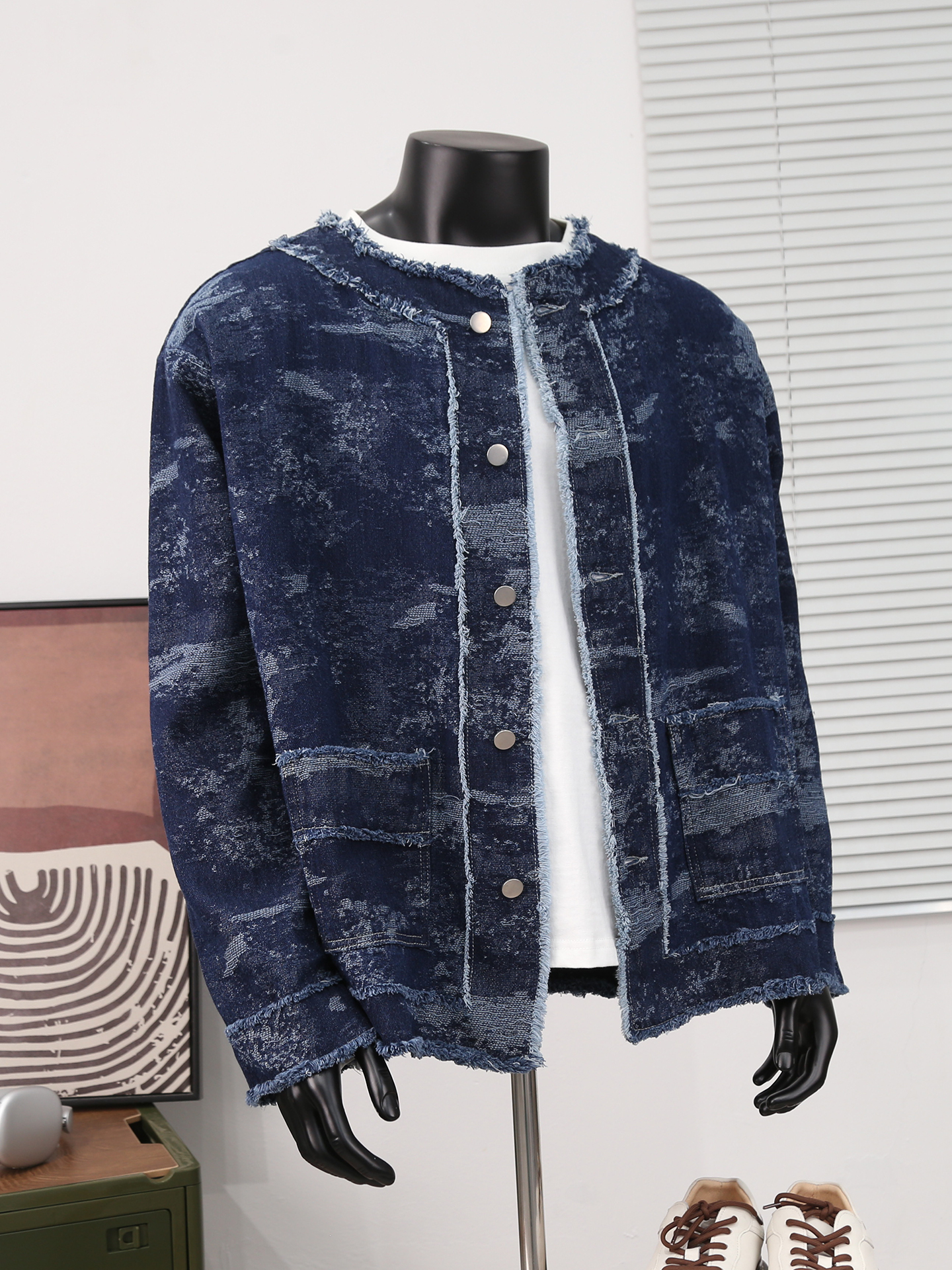 Retro Jacquard Denim Jacket Fo - Mens Fashion Denim Jacket avis et prix