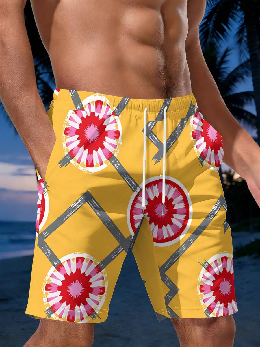 Mens Geometric Floral Print Be - Swim Trunk Shorts avis et prix