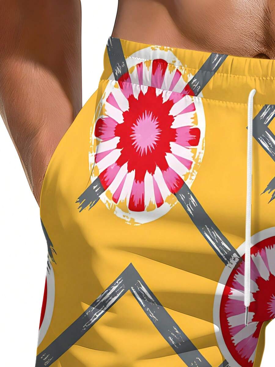 Mens Geometric Floral Print Be - Swim Trunk Shorts avis et prix