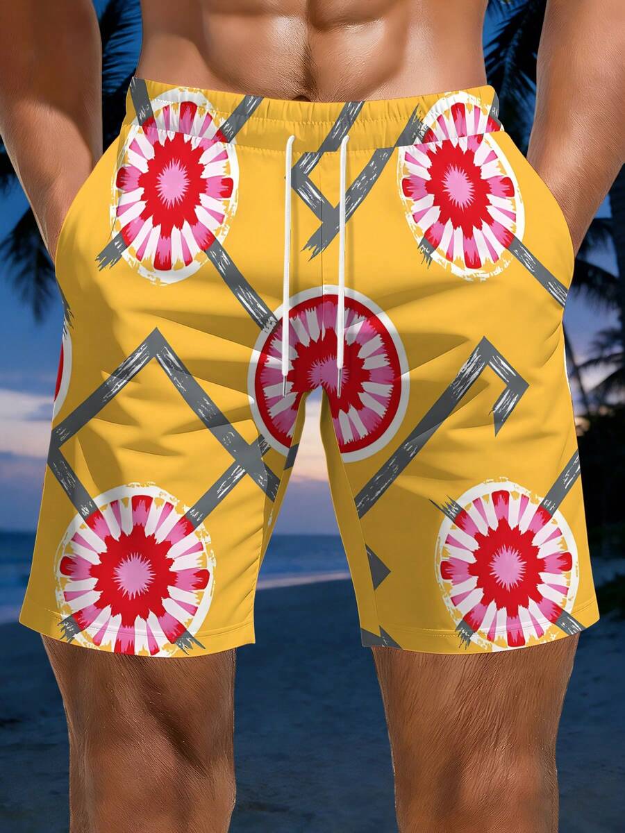 Mens Geometric Floral Print Be - Swim Trunk Shorts avis et prix