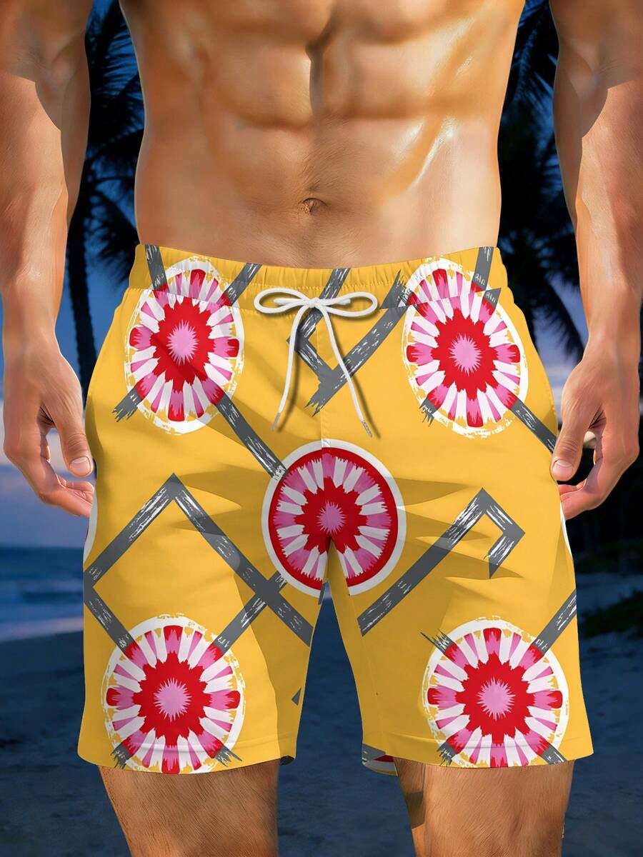 Mens Geometric Floral Print Be - Swim Trunk Shorts avis et prix