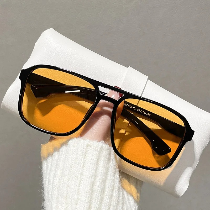 Square Double Bridges Sunglass - Yellow Men'S Fashion avis et prix