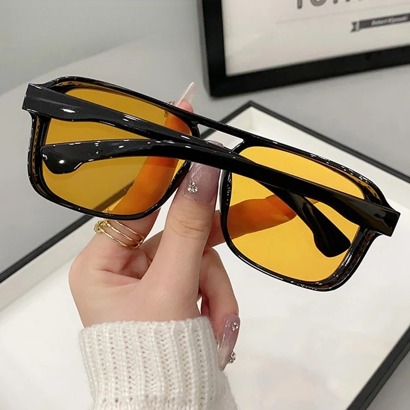 Square Double Bridges Sunglass - Yellow Men'S Fashion avis et prix