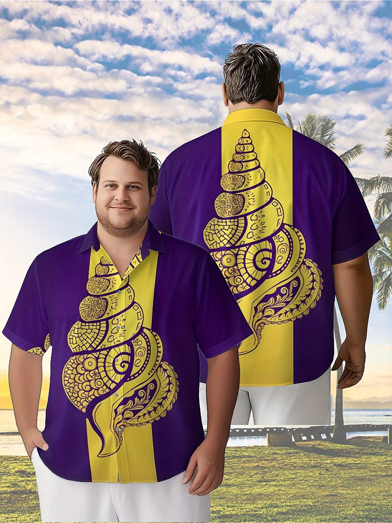 Men's Plus Size Hawaiian Shirt - Yellow Men'S Fashion avis et prix