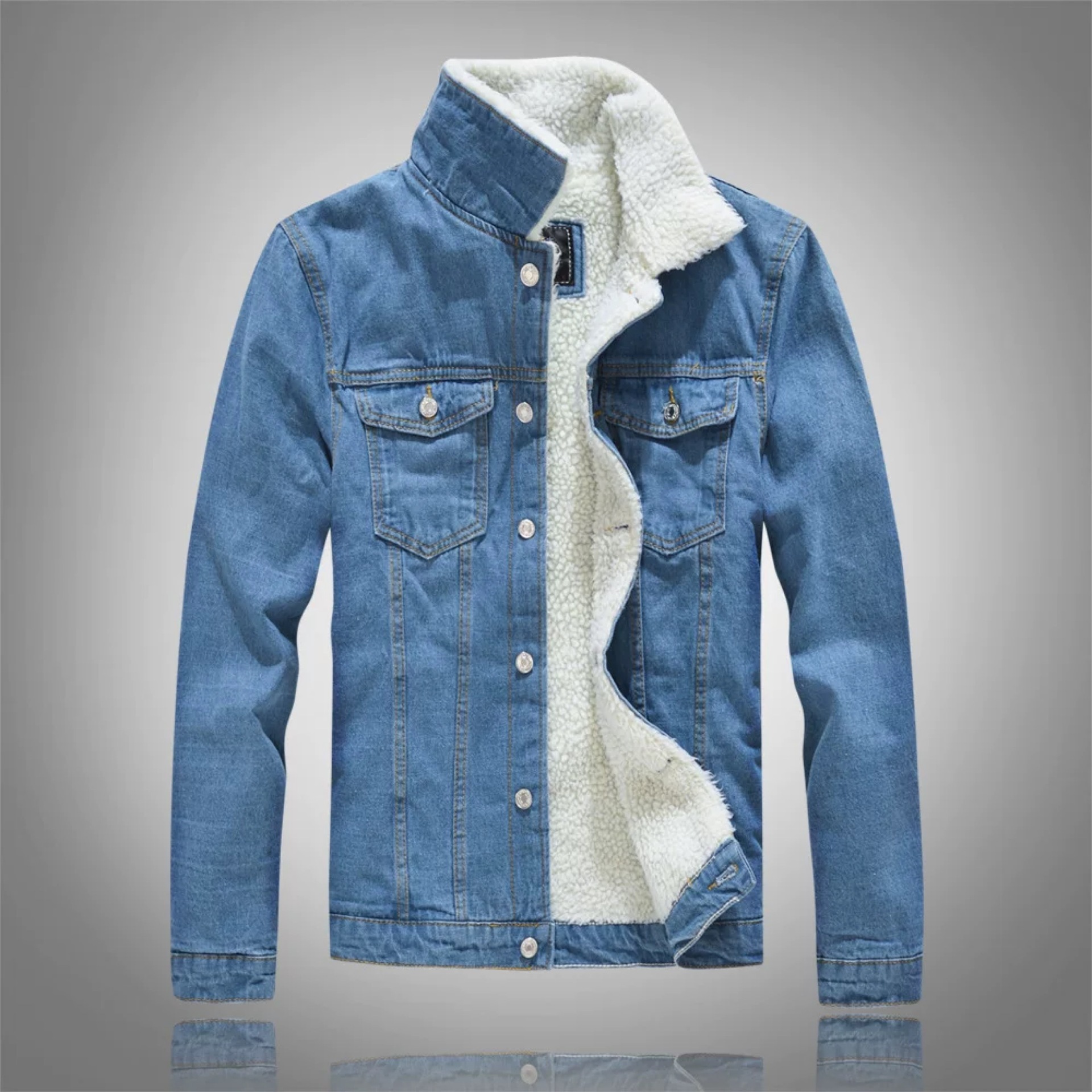Autumn Winter Men's Fleece Lin - Mens Fashion Denim Jacket avis et prix