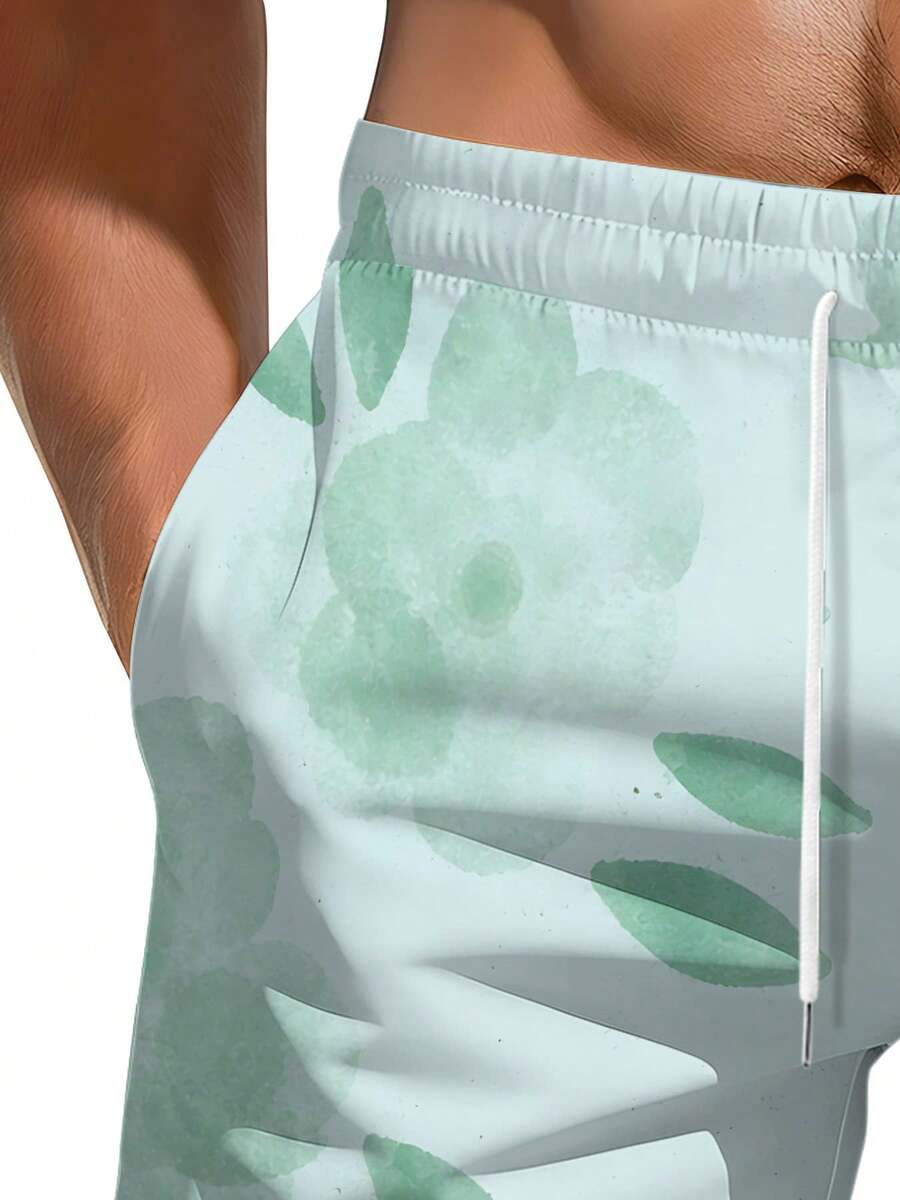 Mens Floral Print Beach Shorts - Swim Trunk Shorts avis et prix