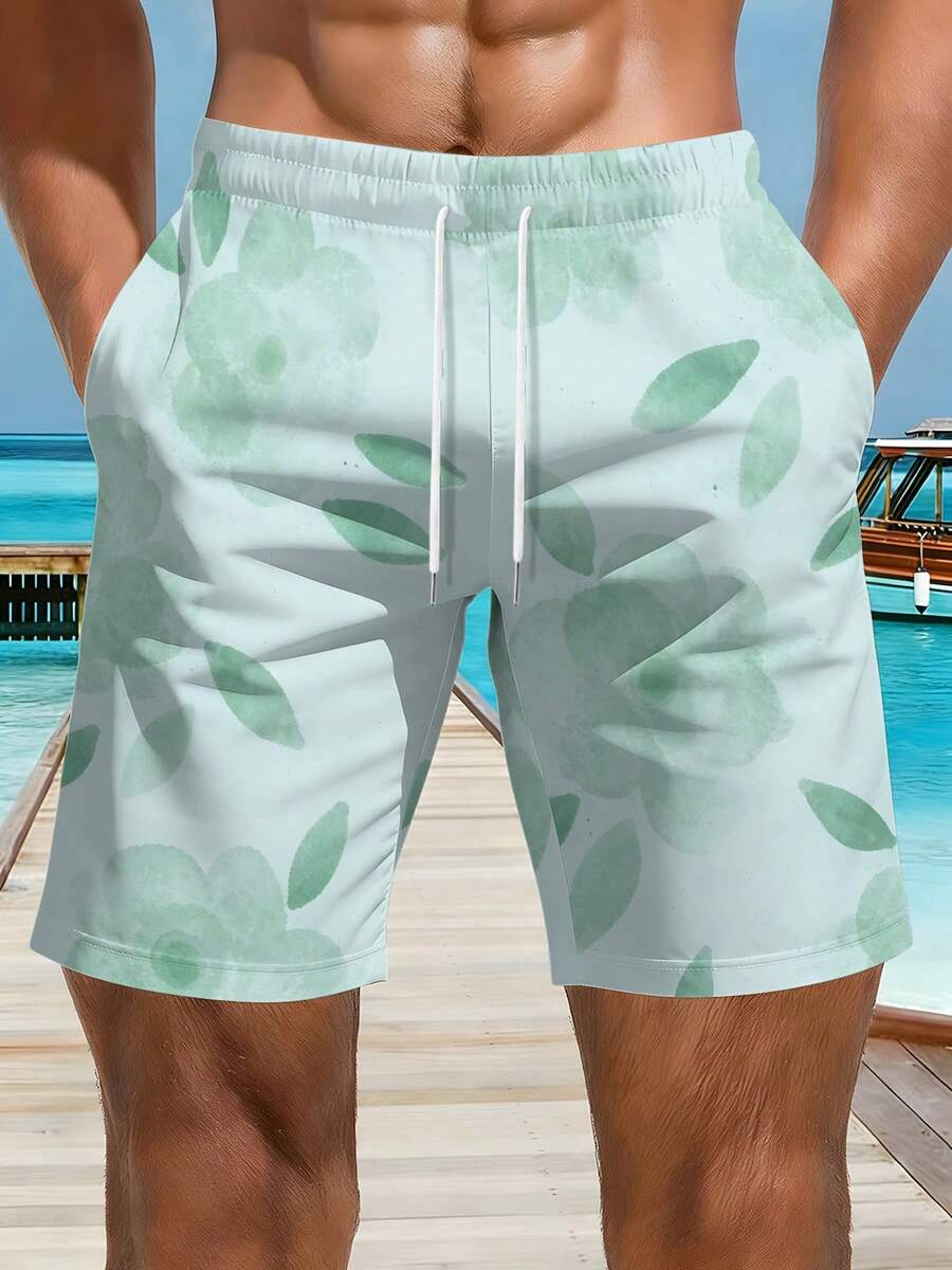 Mens Floral Print Beach Shorts - Swim Trunk Shorts avis et prix