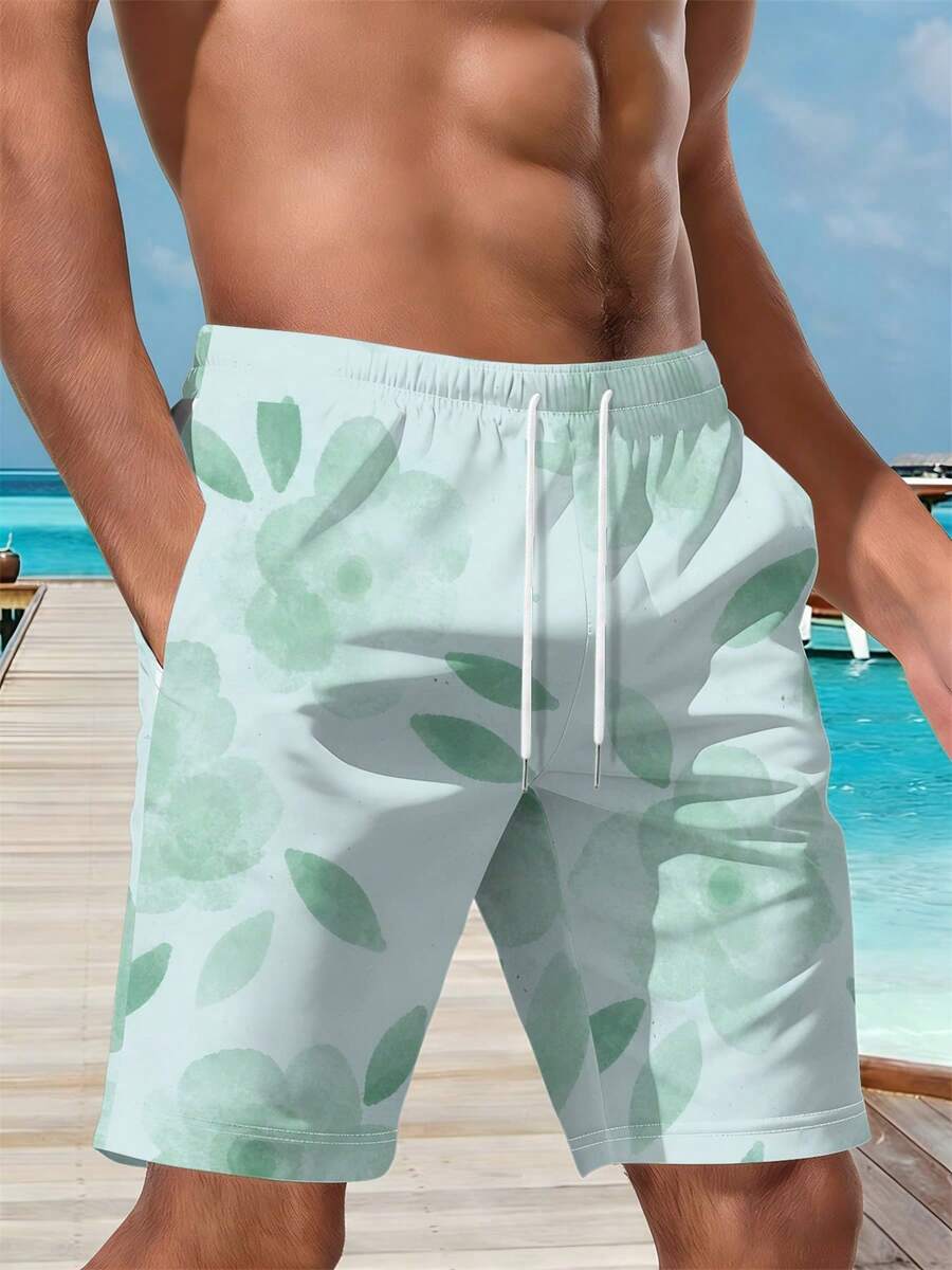 Mens Floral Print Beach Shorts - Swim Trunk Shorts avis et prix