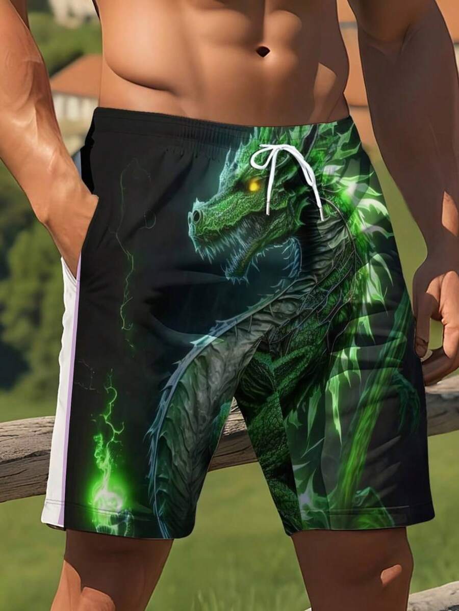 Mens Dragon Print Drawstring W - Swim Trunk Shorts avis et prix