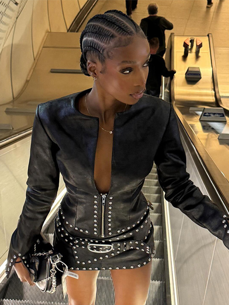 Y2k Leather Skirt Set Women Ri - Belt Mens Fashion avis et prix