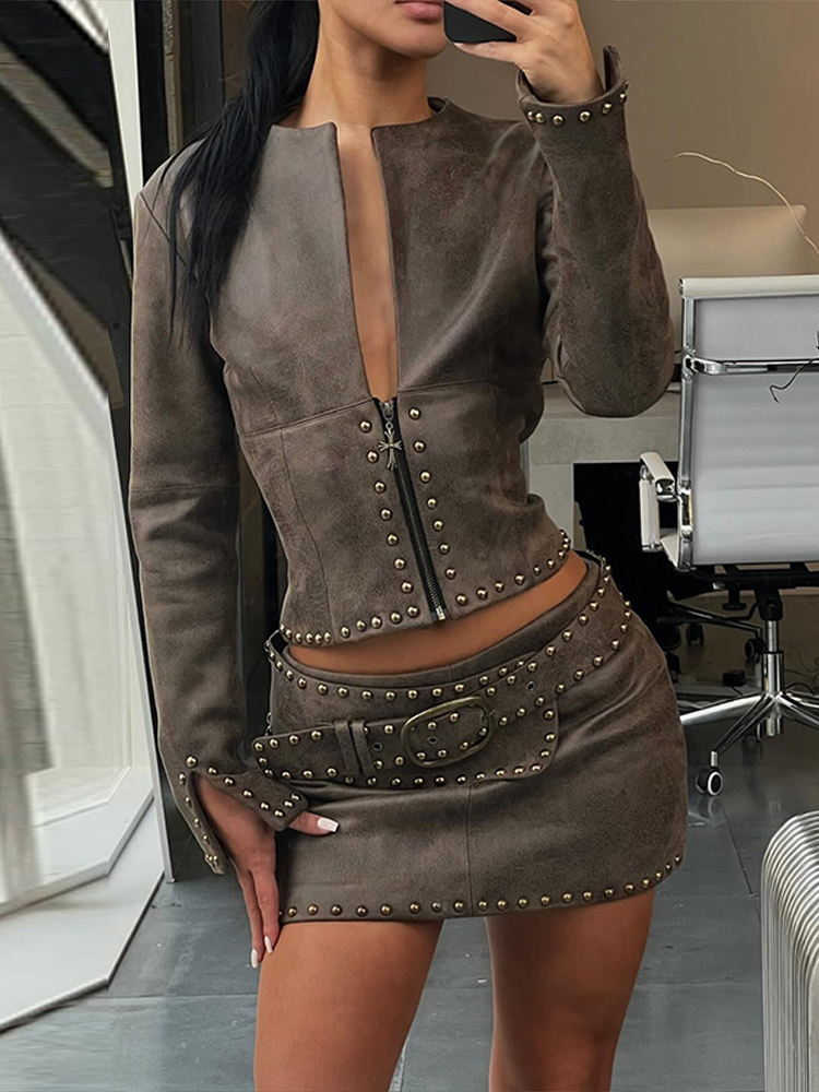 Y2k Leather Skirt Set Women Ri - Belt Mens Fashion avis et prix