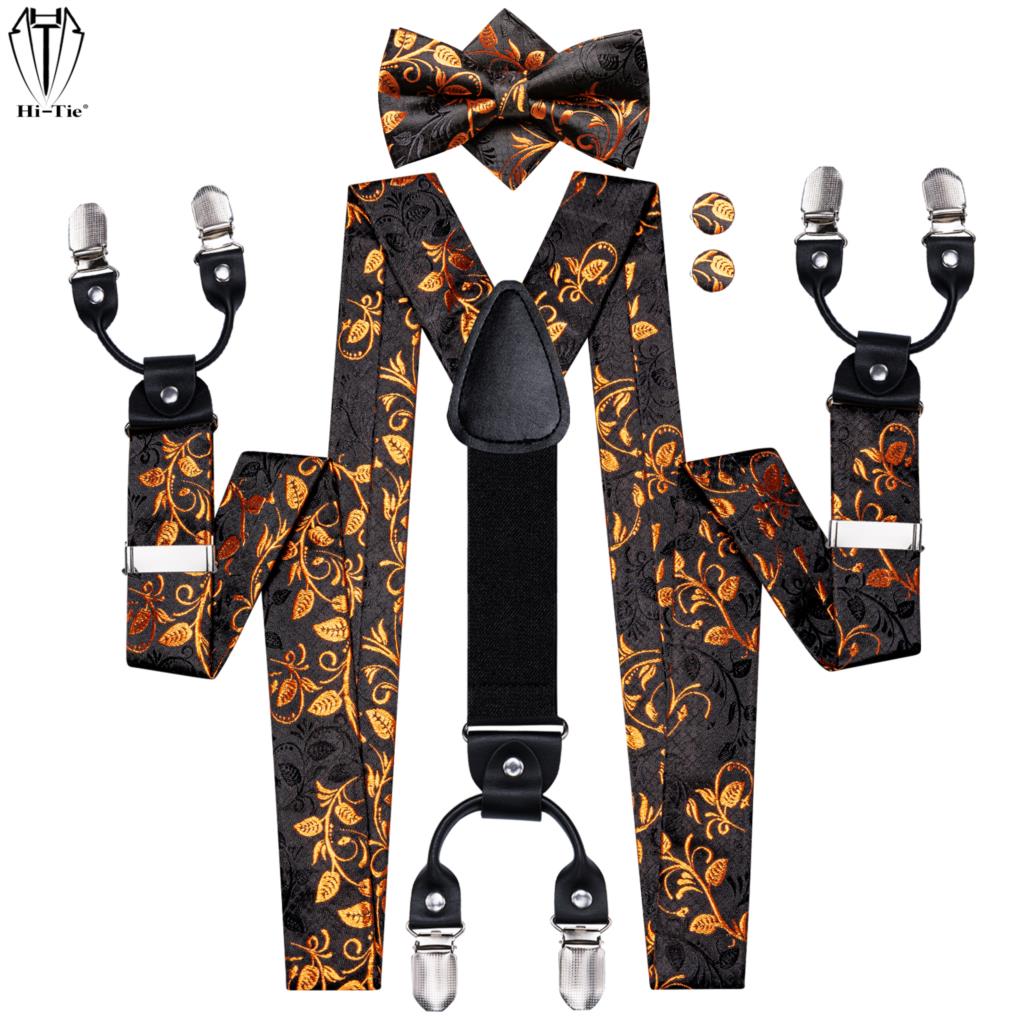 Hi-Tie Jacquard Black Gold Vin - Suspenders Clip Men avis et prix