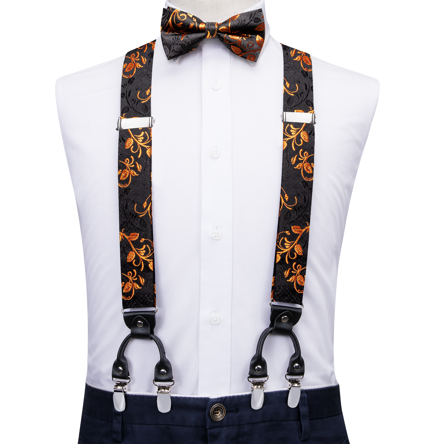 Hi-Tie Jacquard Black Gold Vin - Suspenders Clip Men avis et prix