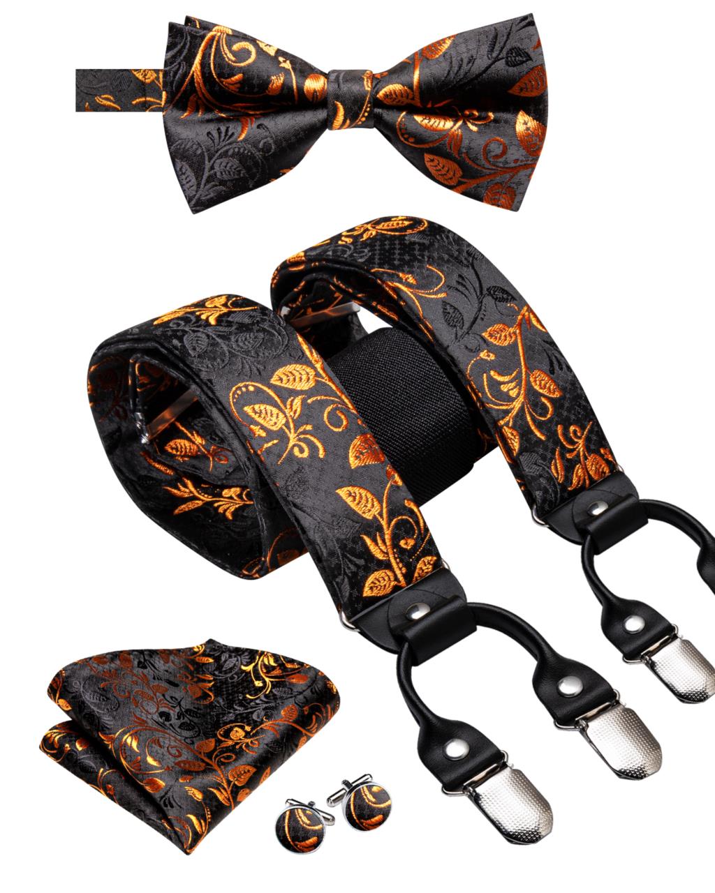 Hi-Tie Jacquard Black Gold Vin - Suspenders Clip Men avis et prix